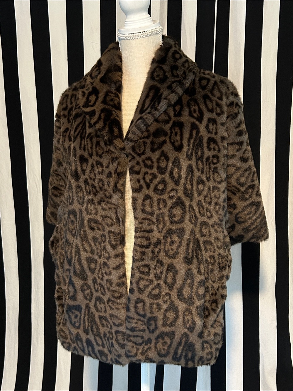 Leopard Print Faux Fur Coat/Cape